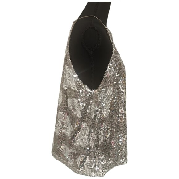 Zara TRF Silver Sequin Halter Top | Large | Back Button Neck Closure | NWOT - Picture 7 of 13